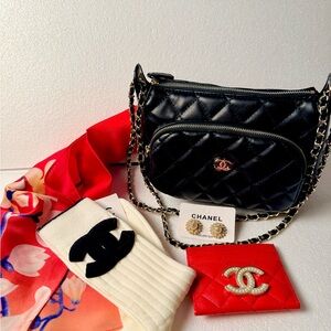 Chanel GWP Black Quilted Shoulder Bag with Gold Chain
